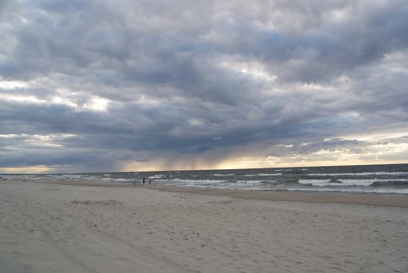 Beach under stormy sky