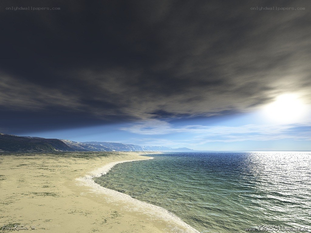 Beach under stormy sky