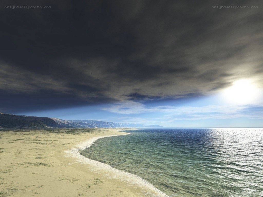 Beach under stormy sky
