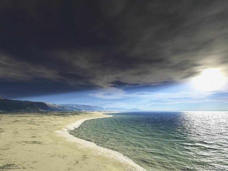 Beach under stormy sky