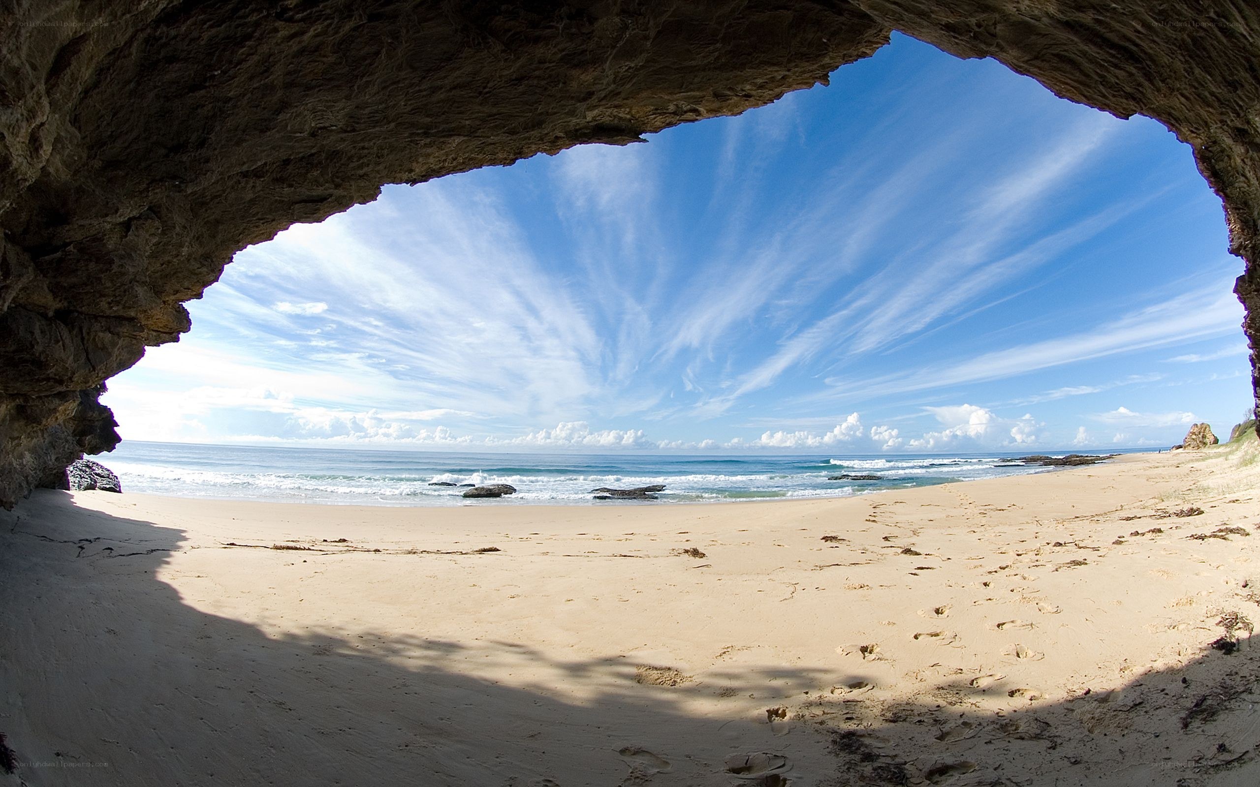 Beach view from cave entrance