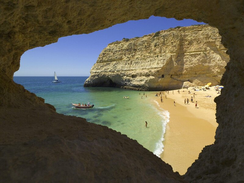 beach view from cave opening