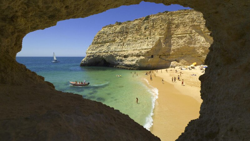 beach view from cave opening