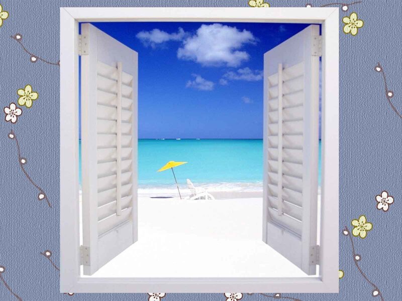 Beach view through open shutters