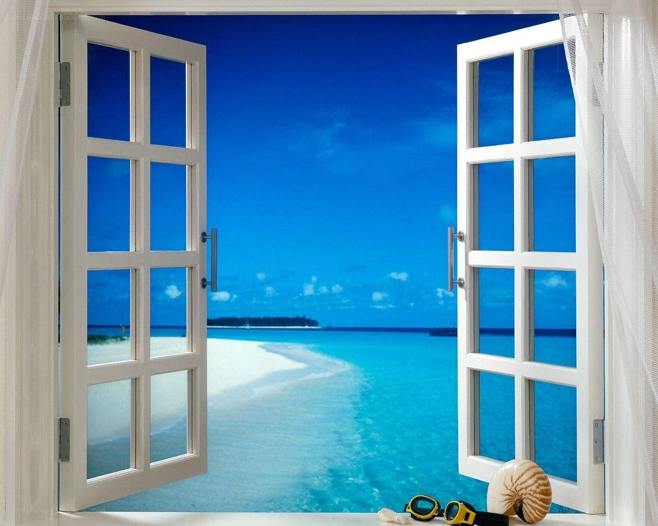 beach view through open window