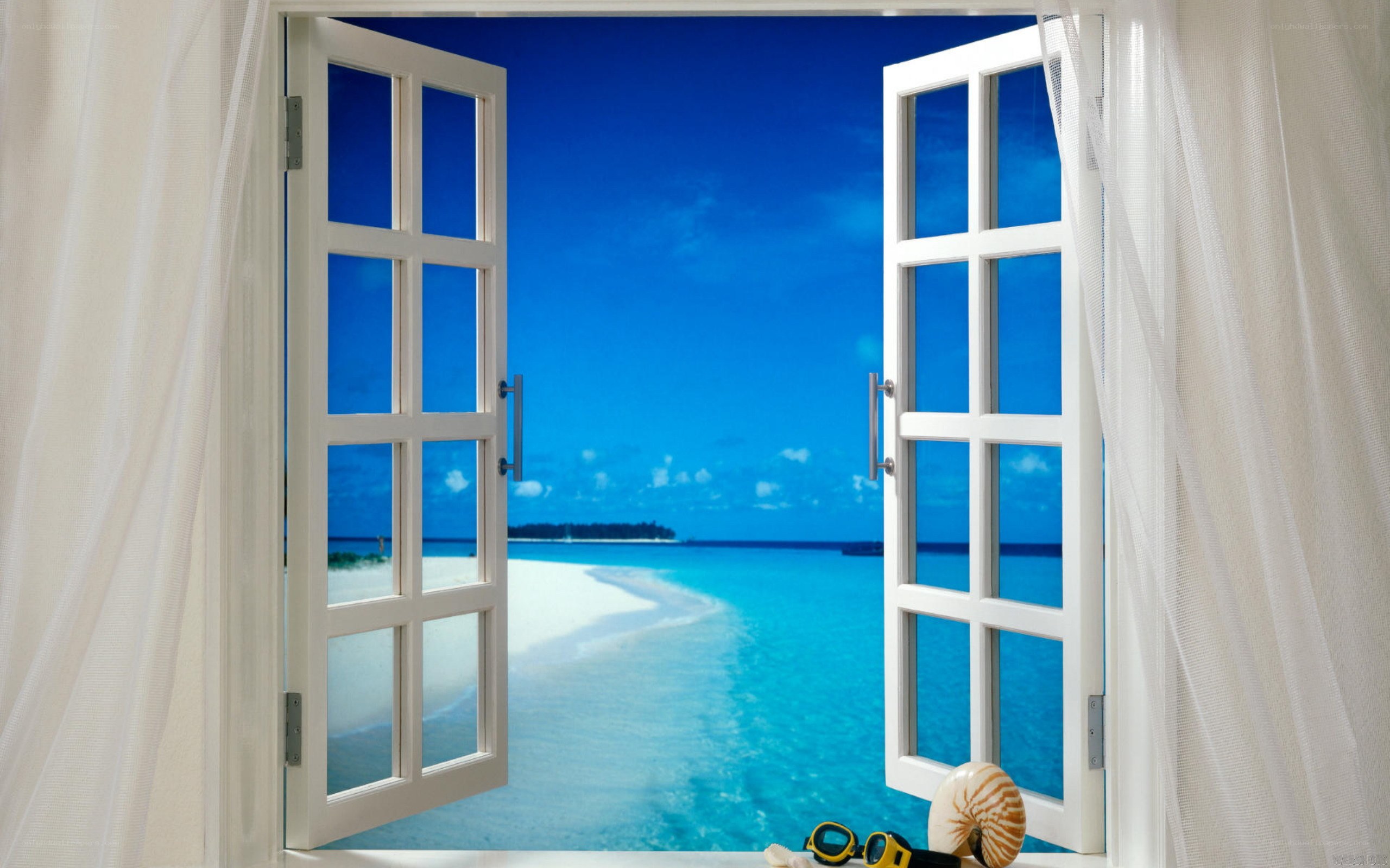 beach view through open window