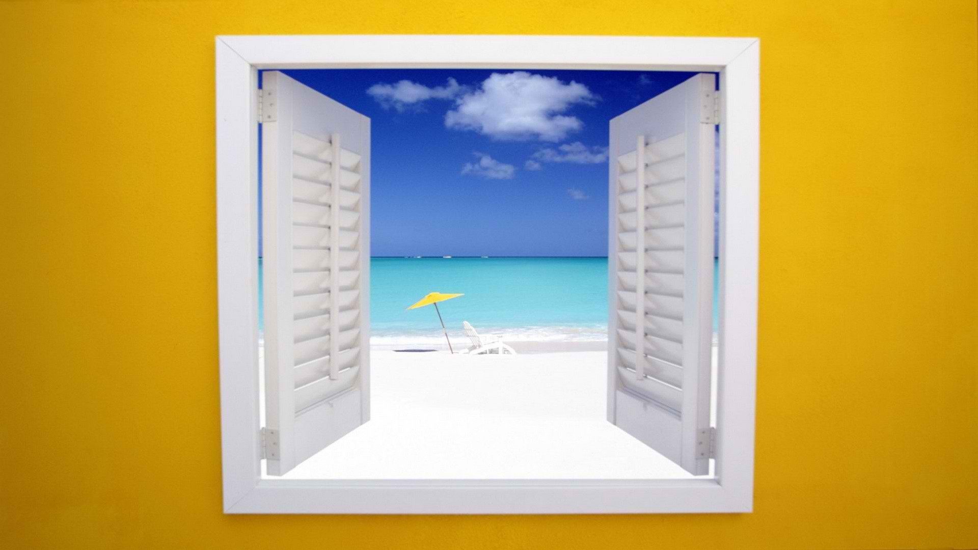 Beach view through window