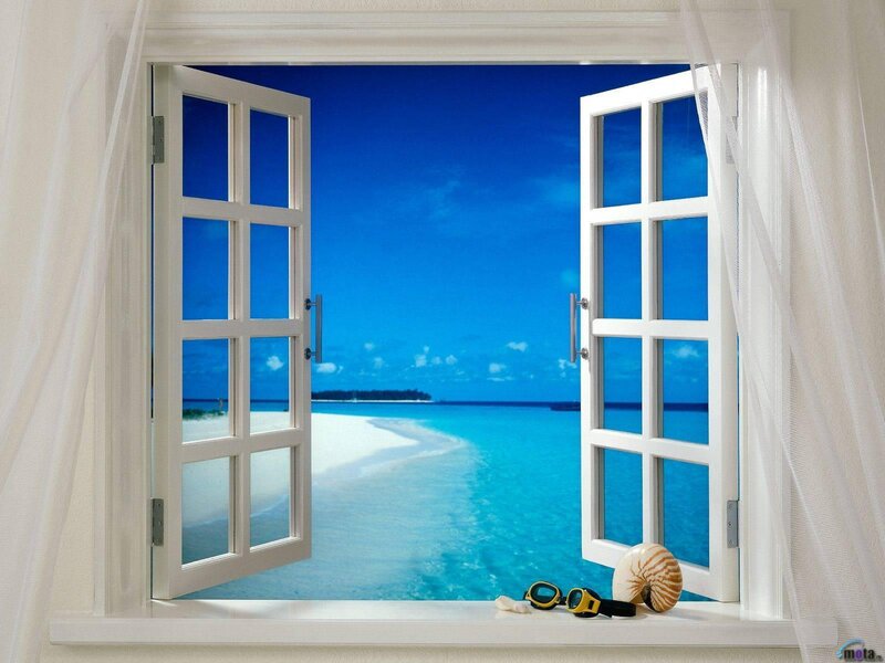 beach view through window