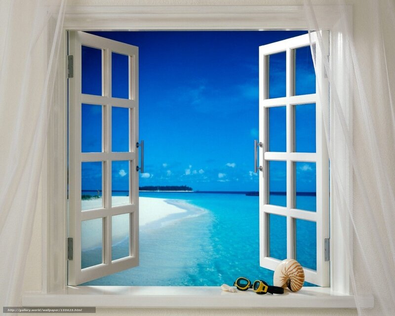 Beach View Through Window — Blue, Serene, Afternoon