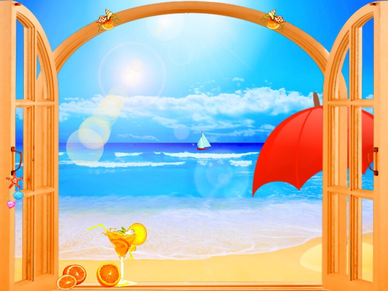 Beach View Through Window — Blue, Serene