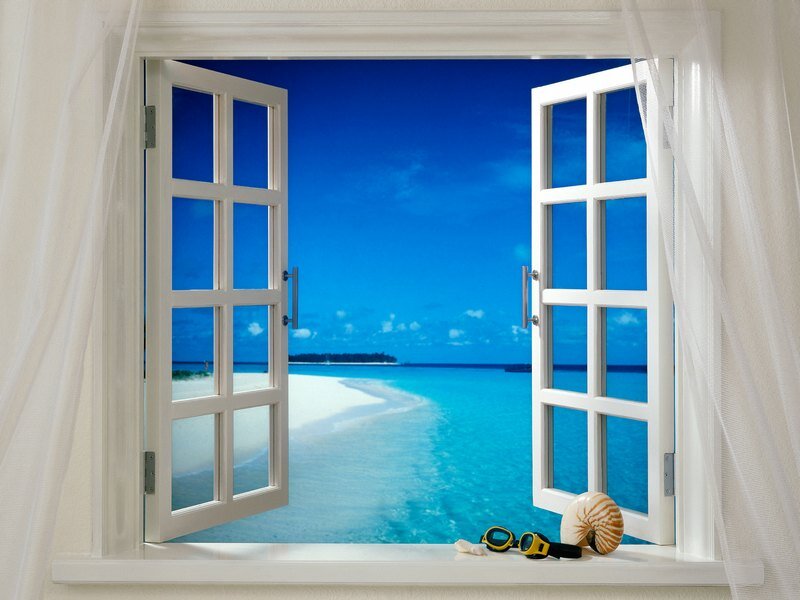 Beach View Through Window — Blue