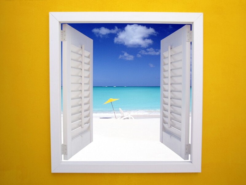 Beach View Through Window — Yellow, Serene