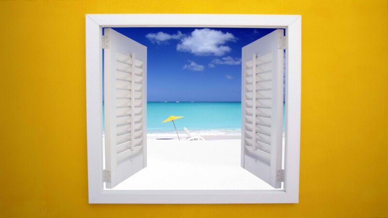 Beach View Through Window — Yellow
