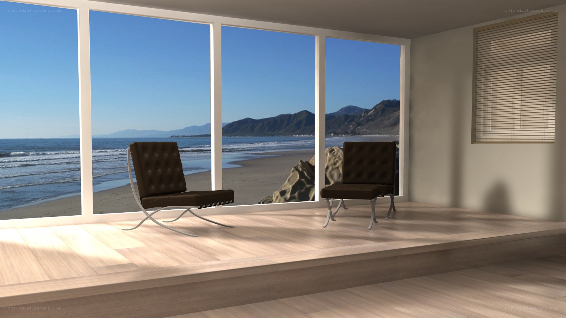 Beach view with two chairs