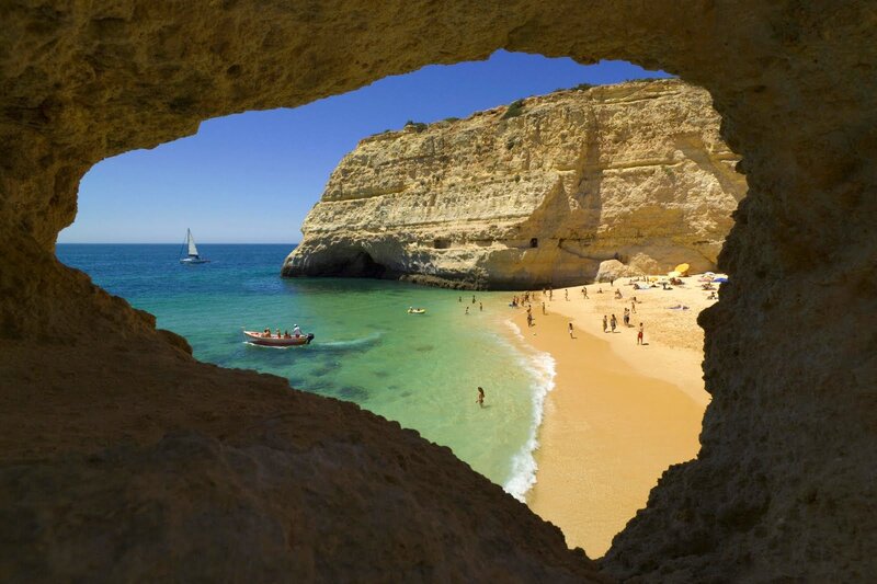 Beach Viewed from Cave — Blue, Serene