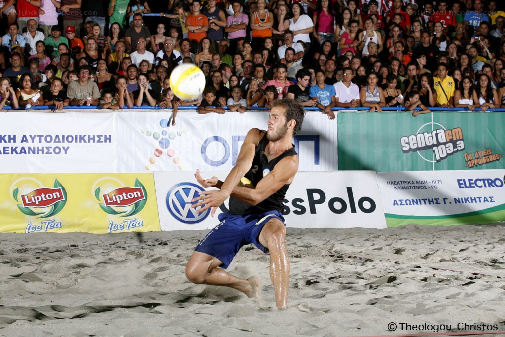 Beach volleyball player in action