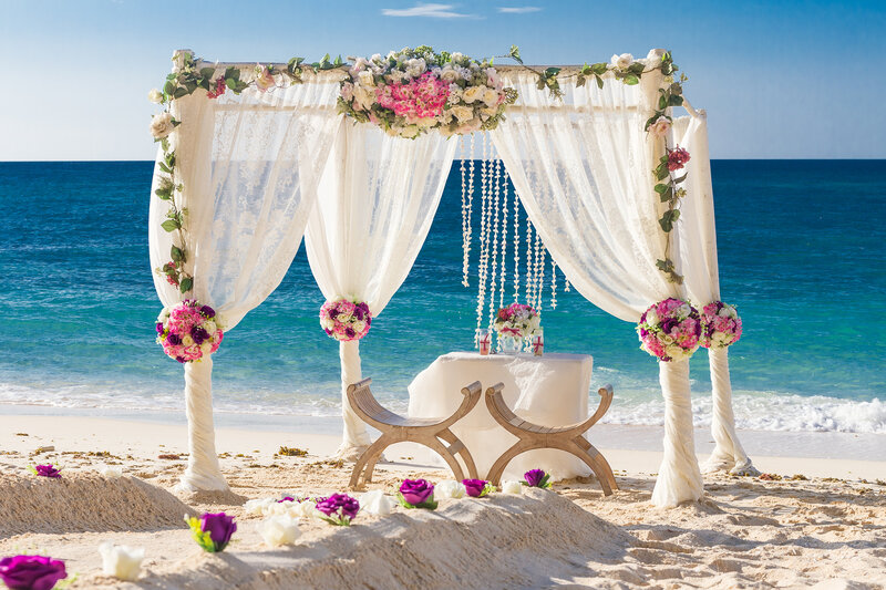 Beach Wedding Arch — White, Serene, Afternoon, Photograph, Flowers