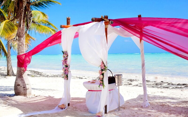 Beach Wedding Arch — White, Serene, Afternoon, Photograph