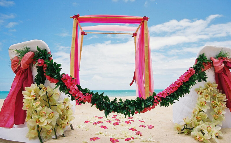 Beach wedding ceremony setup