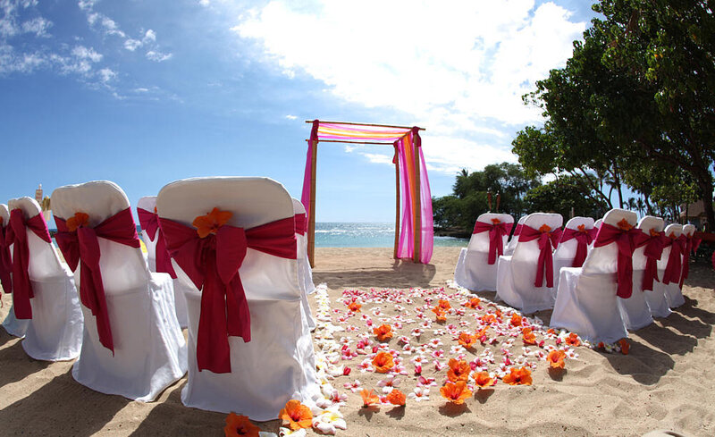 Beach wedding ceremony setup