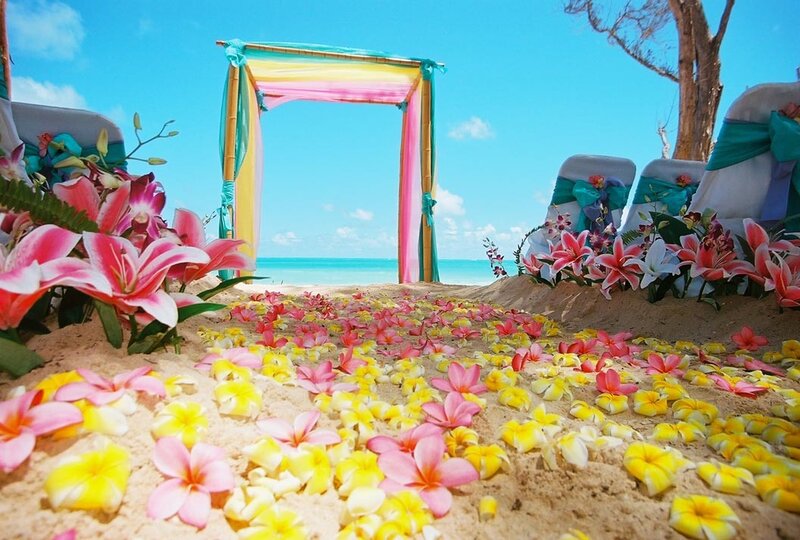 Beach wedding ceremony setup