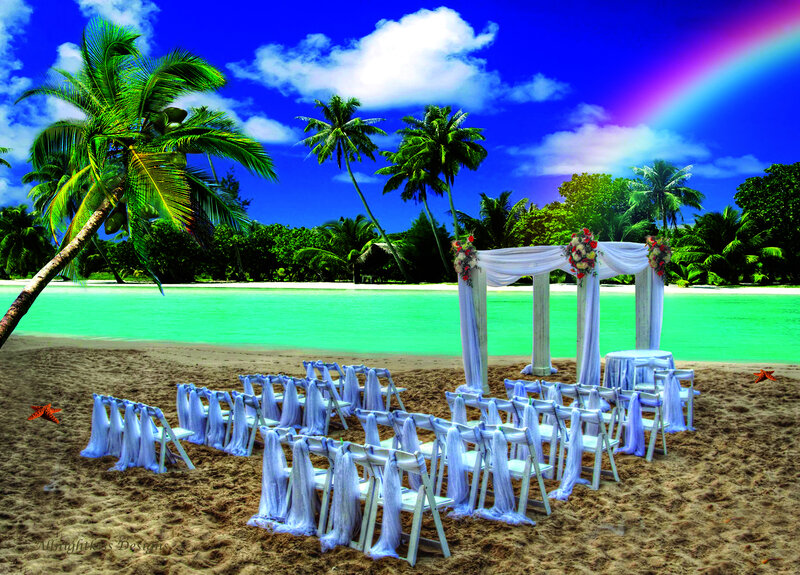 Beach Wedding Setup — Blue, Serene, Afternoon