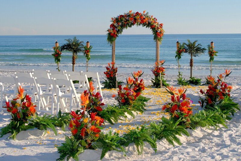 Beach Wedding Setup — White, Serene, Afternoon, Photograph, Flowers