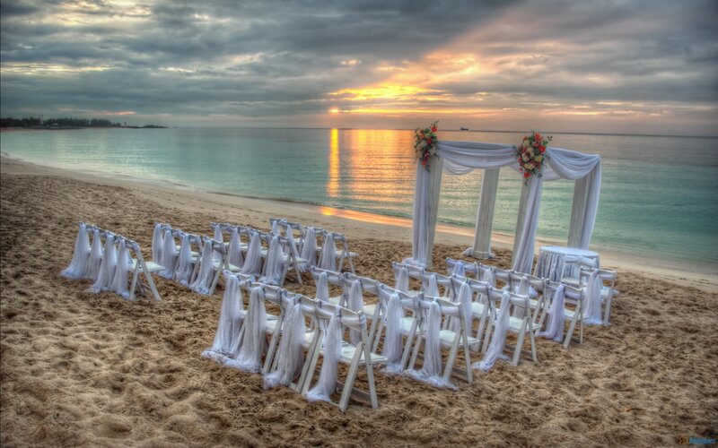Beach Wedding Setup — White, Serene, Sunset, Photograph, Chairs