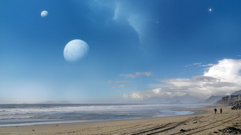 Beach with alien moons