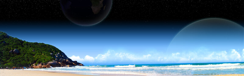 beach with alien planets