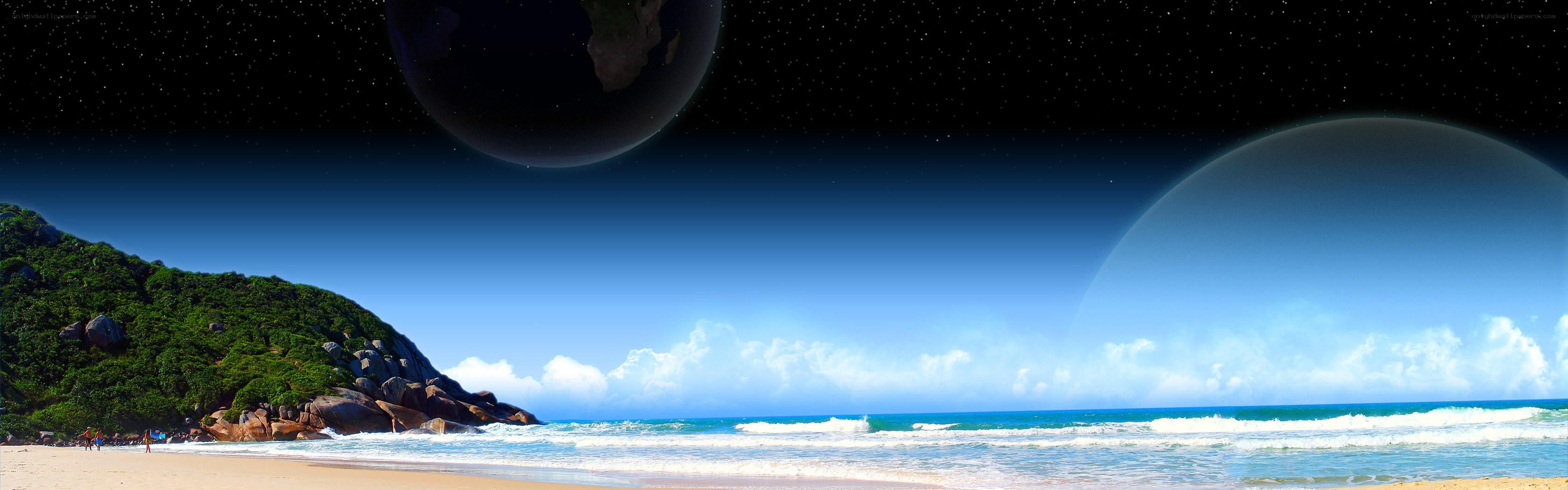 beach with alien planets