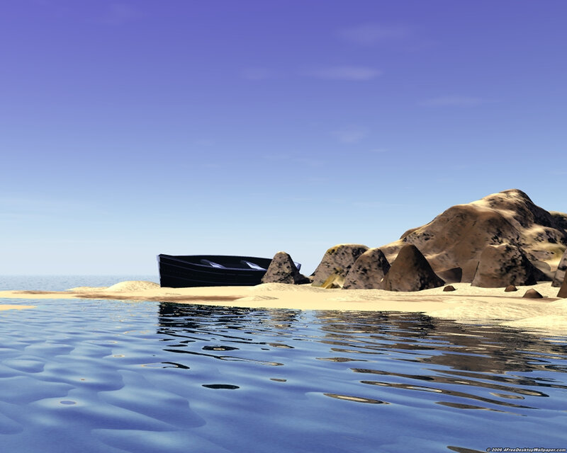 Beach with boat and rocks