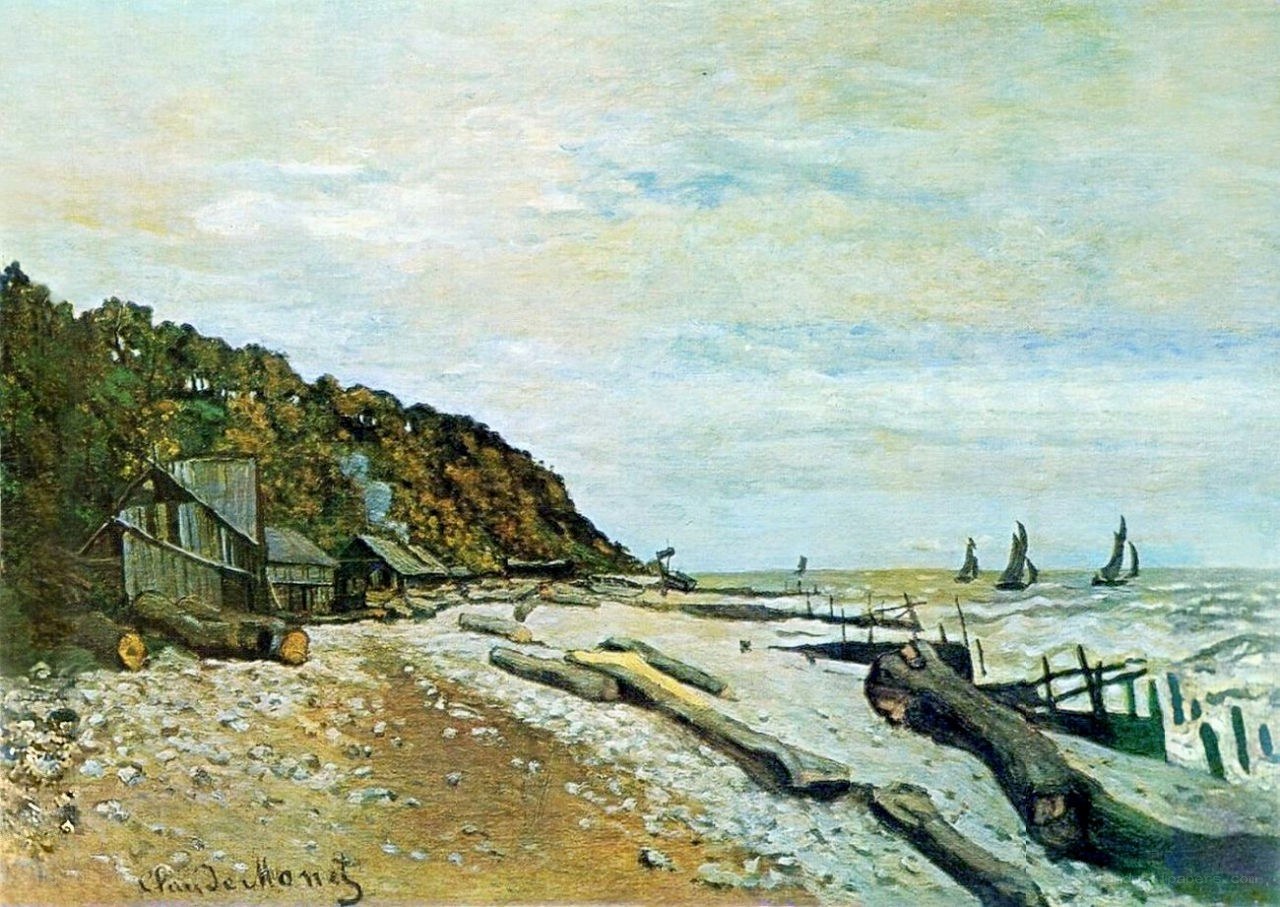 Beach with Boats and Cottages
