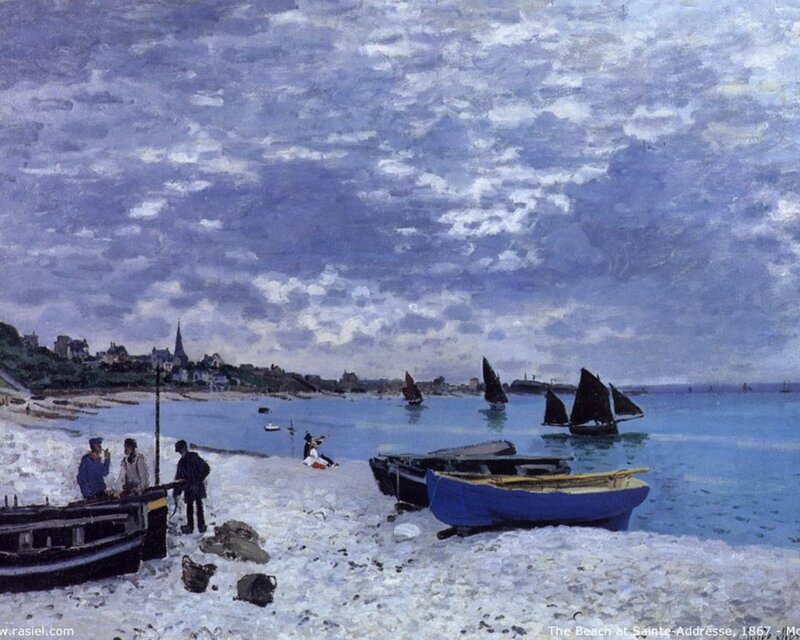 Beach with Boats and People — Blue