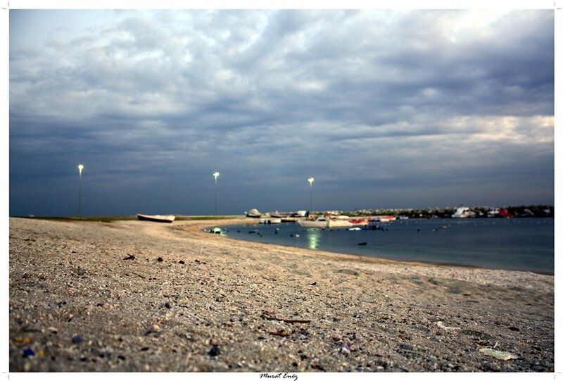 Beach with Boats at Dusk