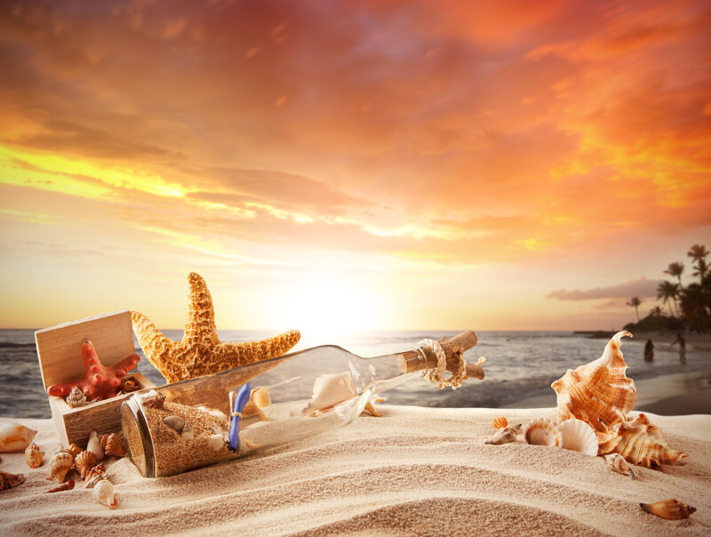 Beach with Bottle and Shells