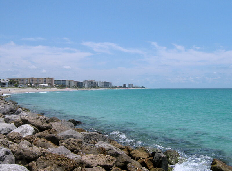 Beach with Buildings — Blue, Calm