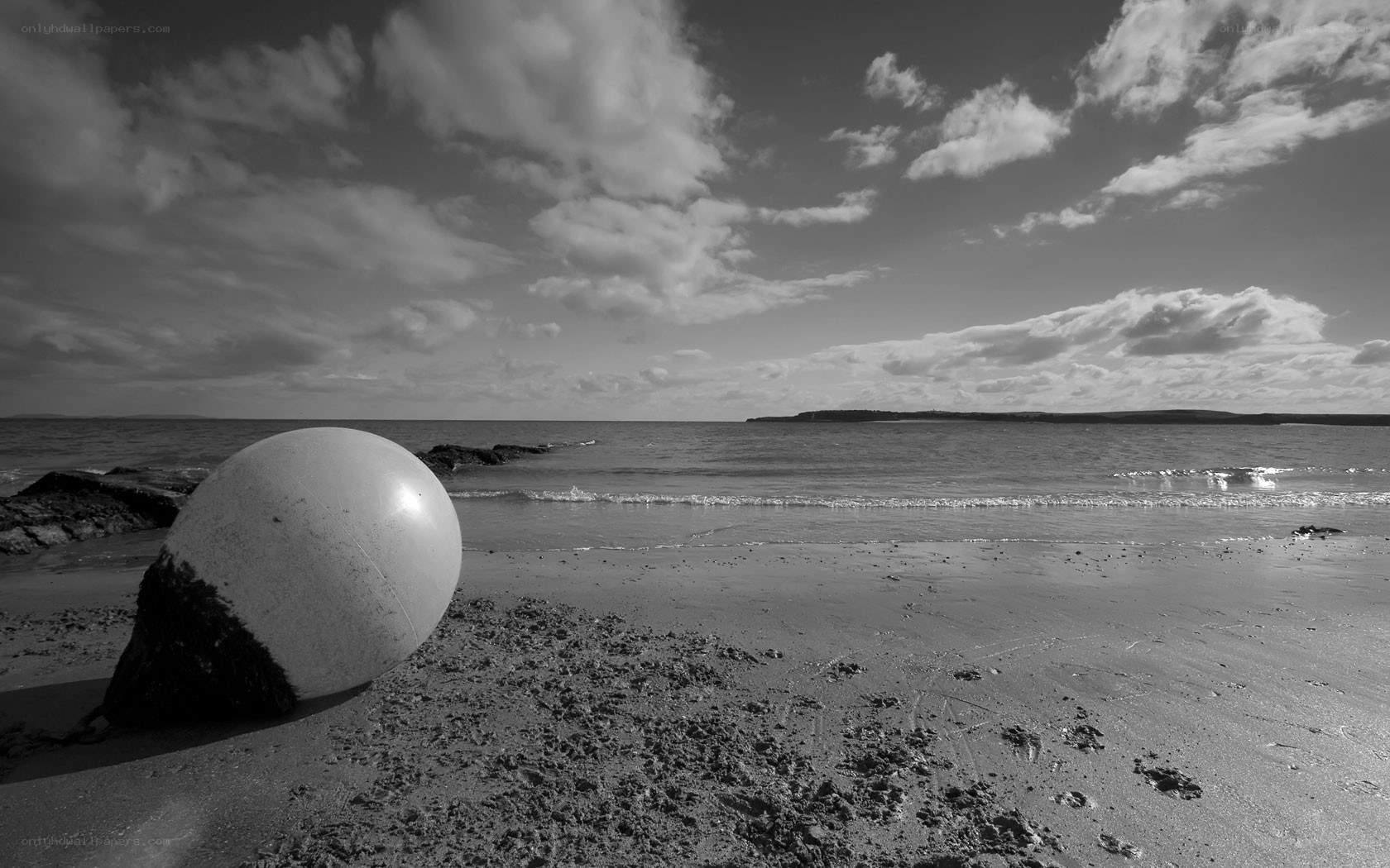 beach with buoy and clouds