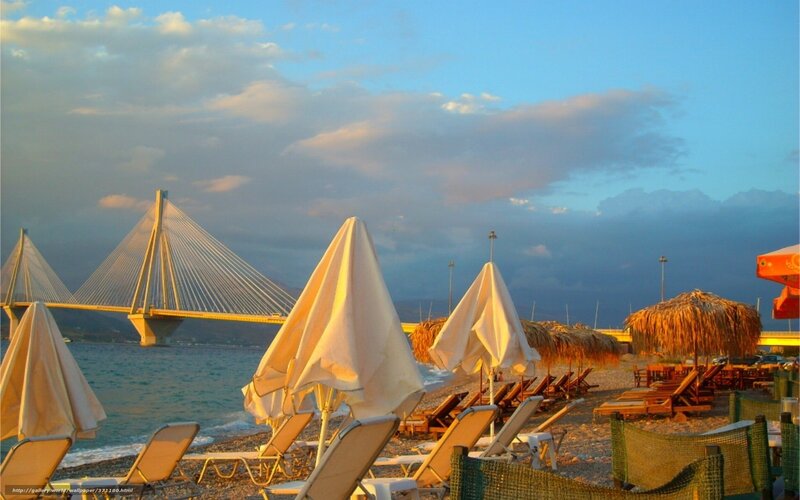 Beach with cable-stayed bridge