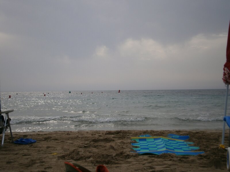 Beach with checkered mat