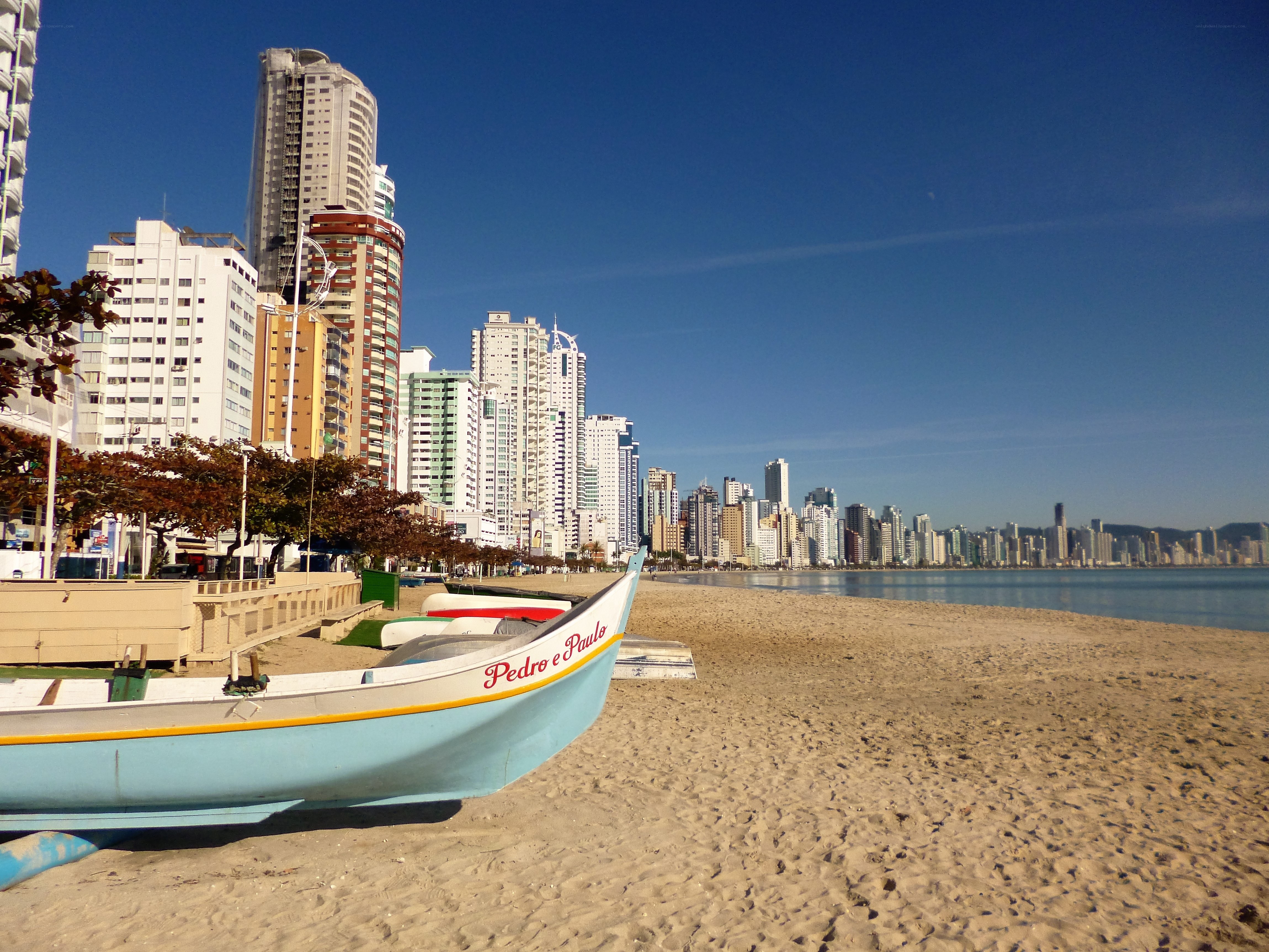 Beach with city skyline