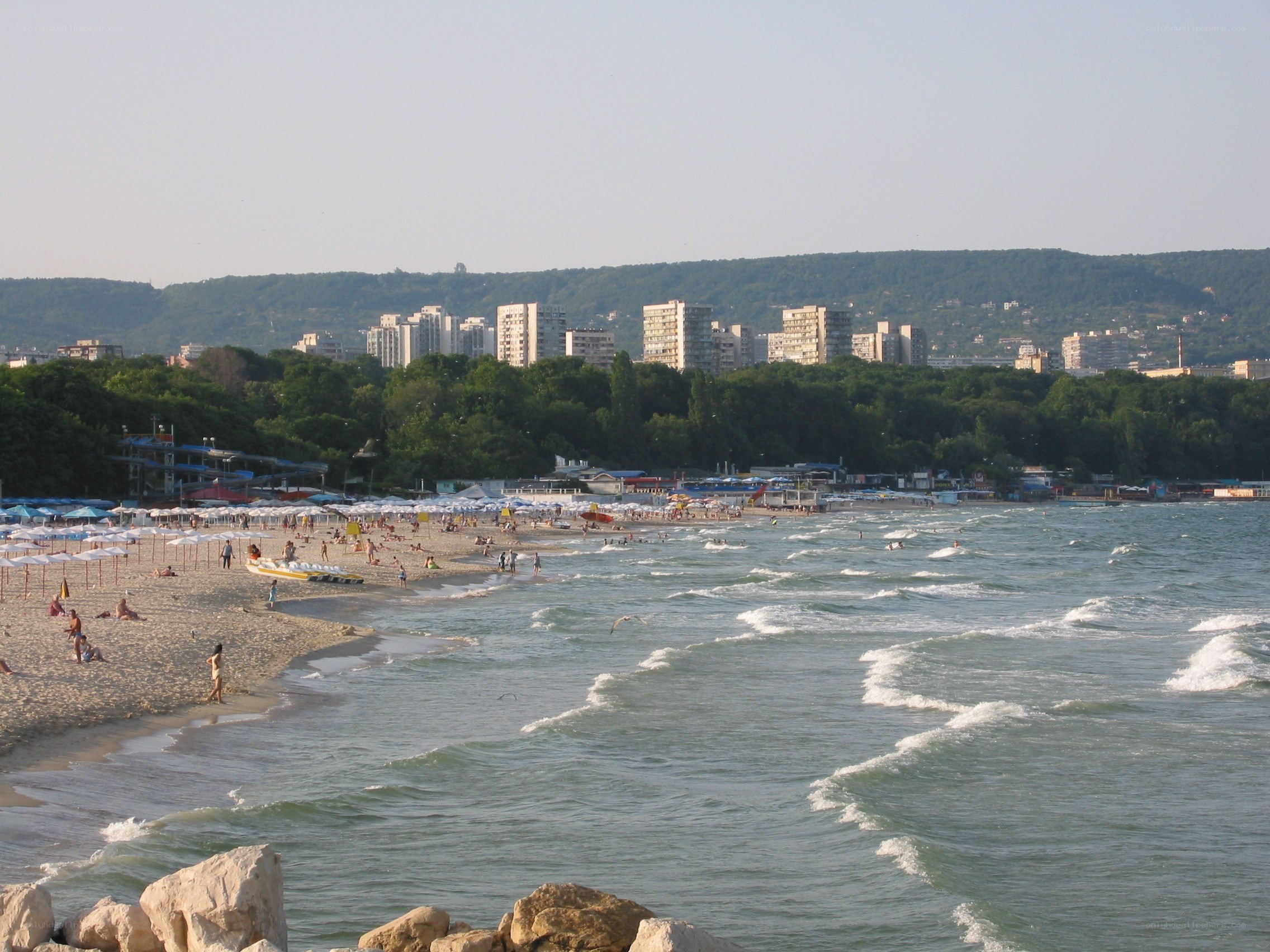 Beach with city skyline