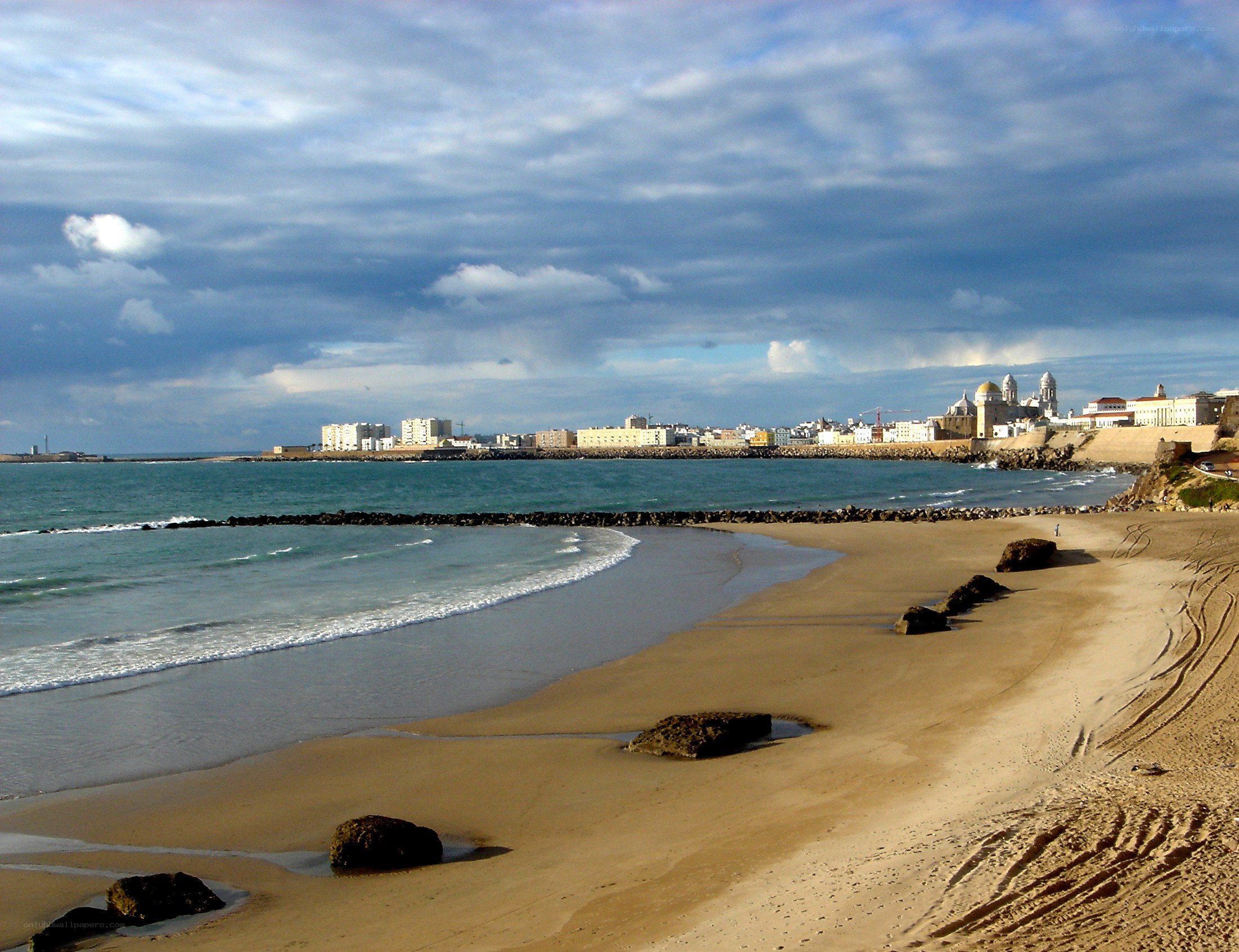 Beach with city skyline