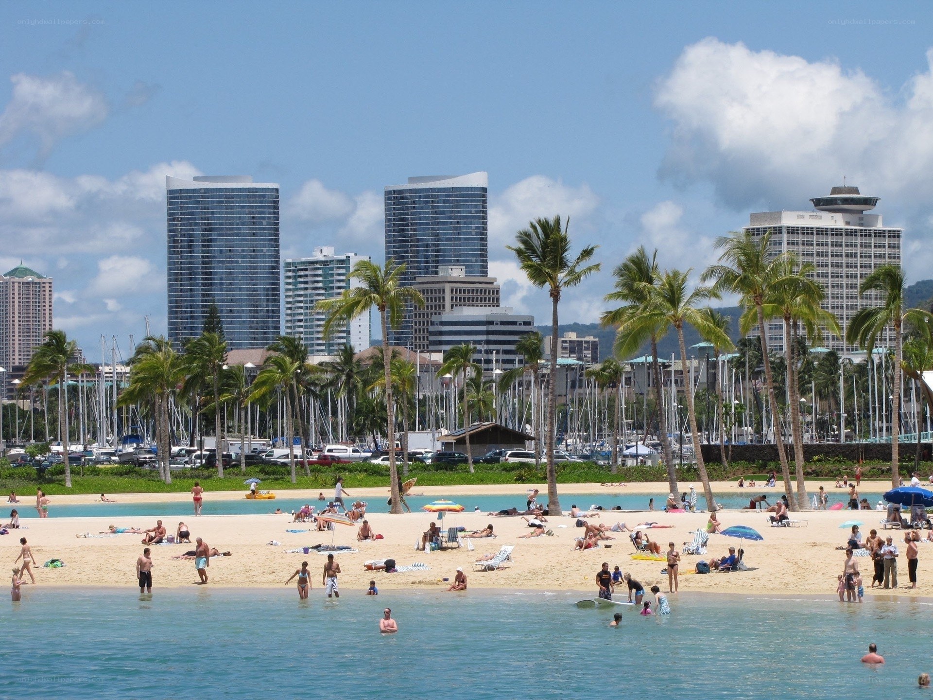 Beach with city skyline