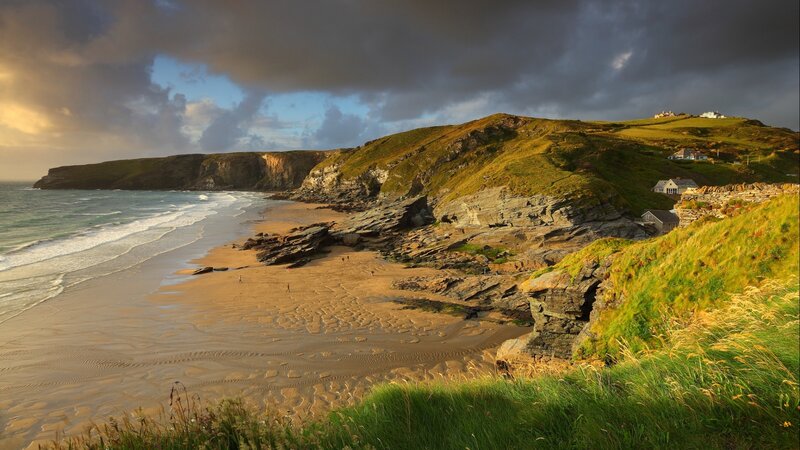 Beach with Cliffs and Houses