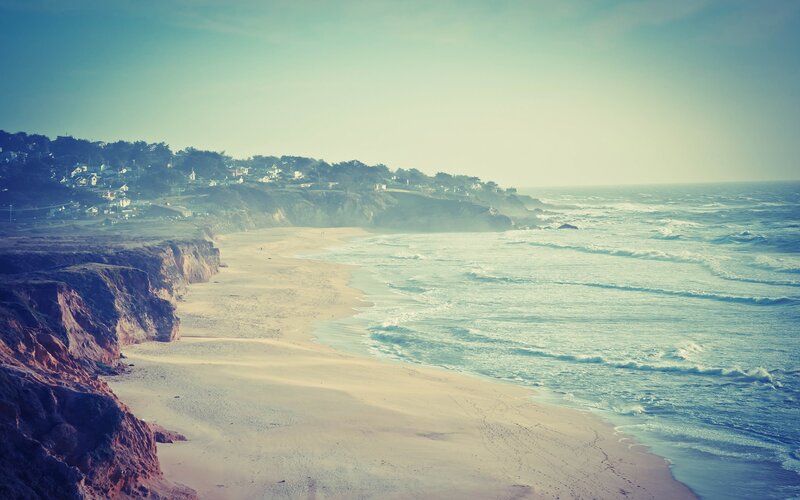 Beach with Cliffs and Ocean — Blue