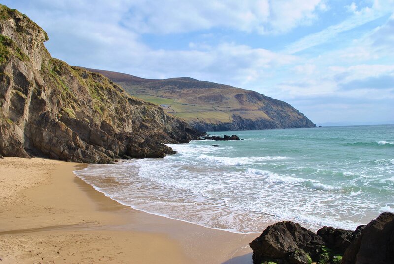 Beach with Cliffs and Waves — Blue