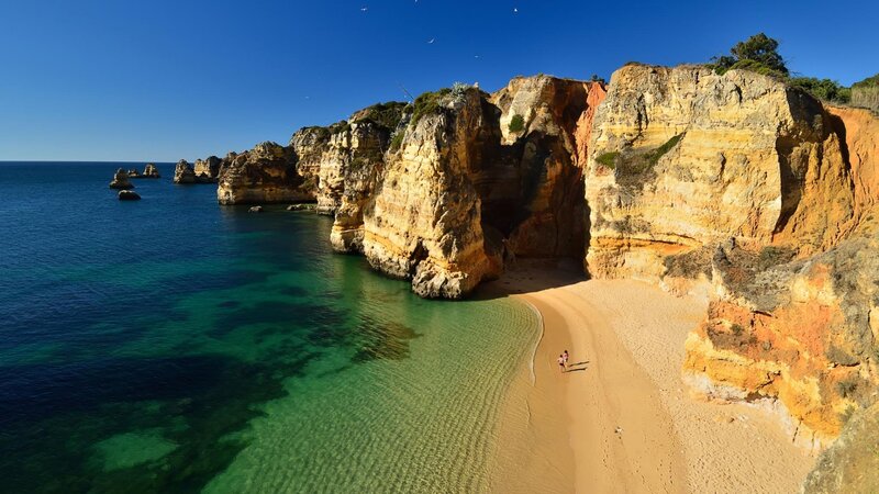 Beach with Cliffs — Blue, Serene, Afternoon, Photograph