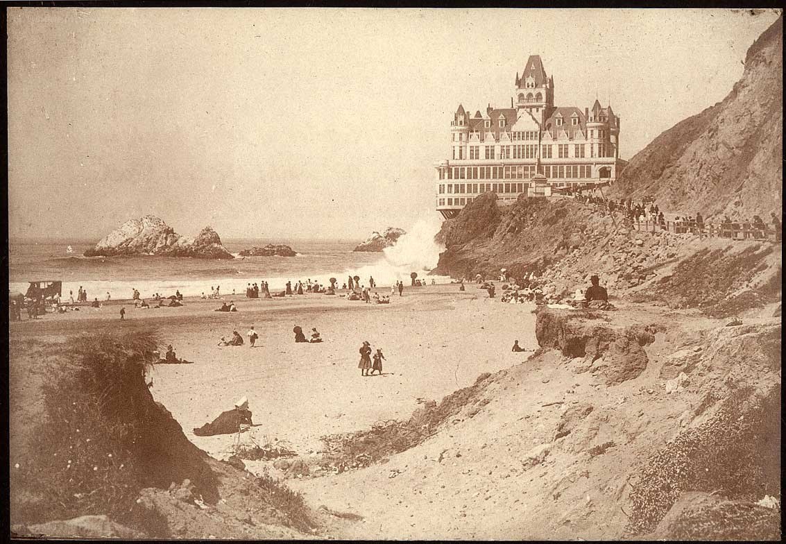 Beach with Cliffside Hotel
