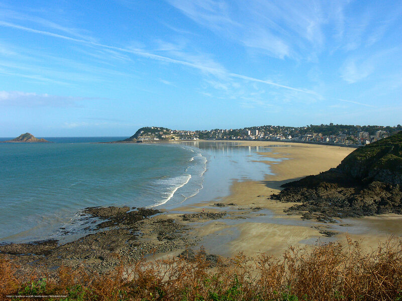 Beach with Coastal Town — Blue